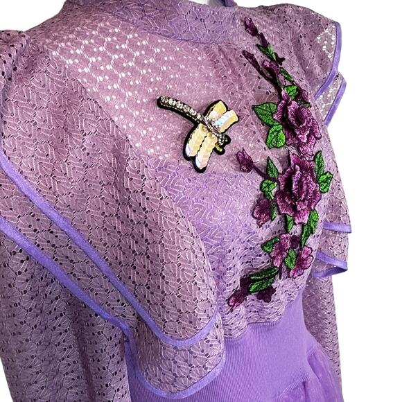 Lavender Gown Whimsical Dragonfly Floral Cottage Fairy Princess Victorian MED - Picture 5 of 10